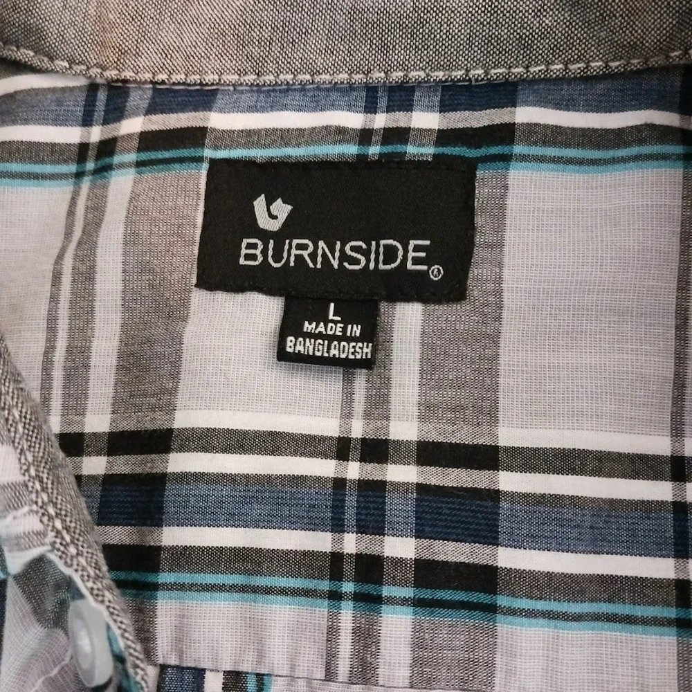 Burnside Cowboy Button Down Front Pockets Size Large White Blue Gray Cotton Poly